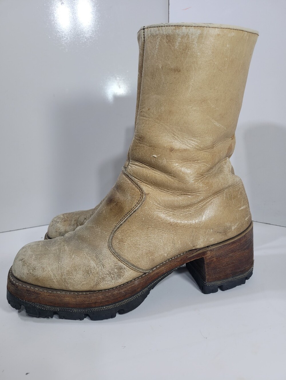 VTG 70s Frye Black Label Campus Banana Short Boots Leather Square Toe 7.5 D